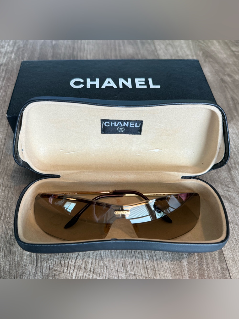 Rare Chanel Vintage Rimless Sunglasses Gold/Brown